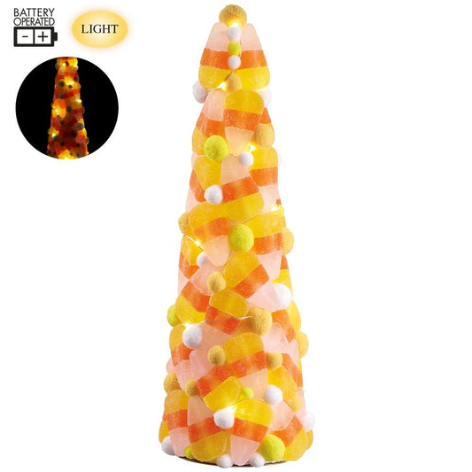 14.5" Battery Operated Candy Corn Topiary Tree Orange Yellow