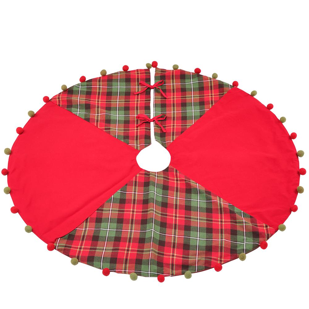 Christmas Carousel Collection - 54" Plaid Pompon Tree Skirt