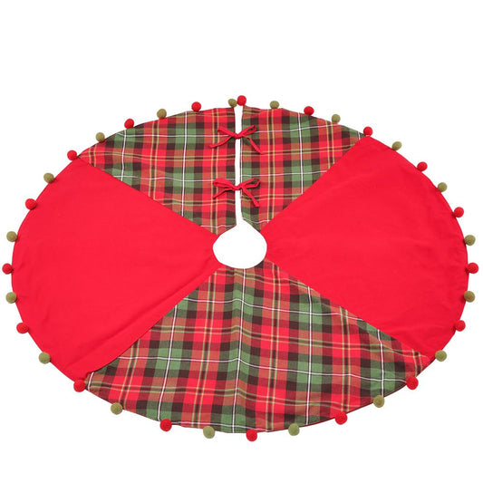 Christmas Carousel Collection - 54" Plaid Pompon Tree Skirt