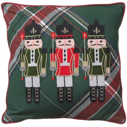Christmas Carousel Collection - 18"Wx18"L Plaid Nutcracker Pillow