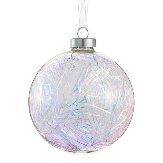 Santa's Sweet Shoppe Collection -  Glass Ball Ornament With Tinsel Clear Iridescent