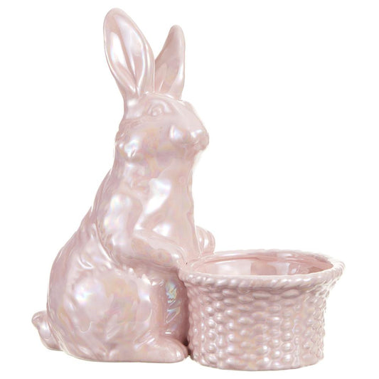 9" Pearlized Pink Bunny Planter Ceramic