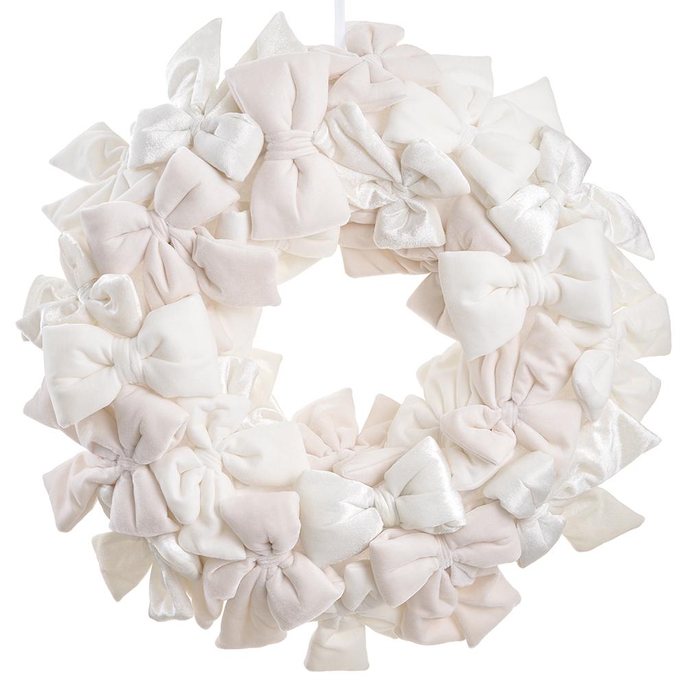24" Luxe Velvet Bow Wreath - White Cream