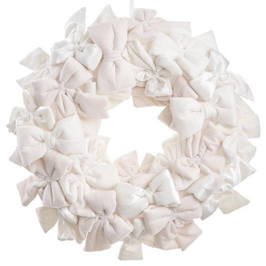 24" Luxe Velvet Bow Wreath - White Cream