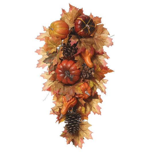 24" Fall Harvest Pumpkin Pine Cone Door Swag