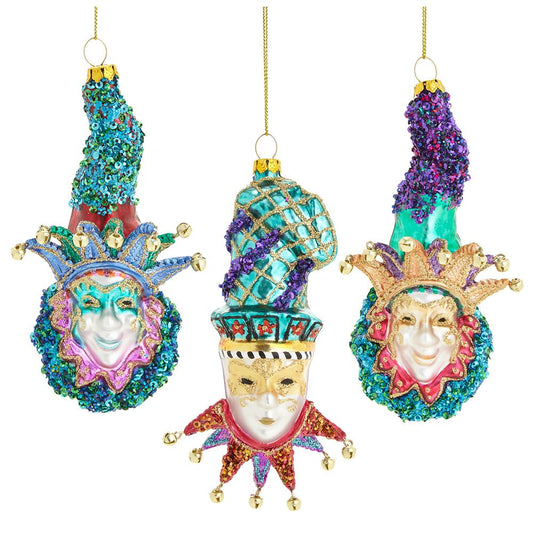 Mardi Gras - 5" Glass Mask Ornament - SET OF 3
