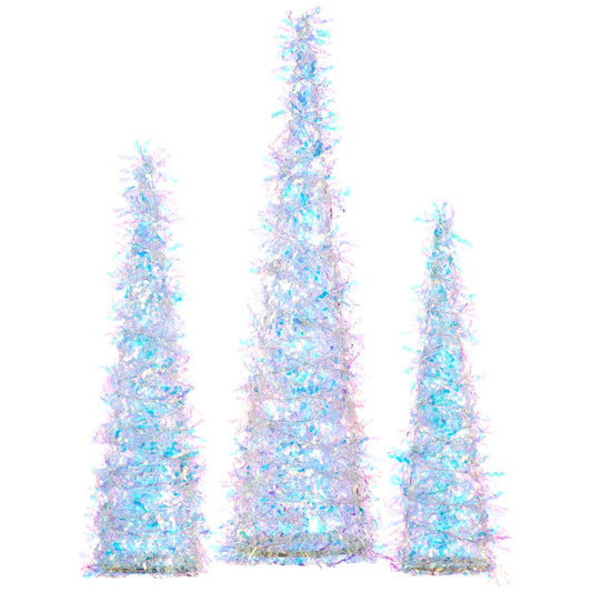 Santa's Sweet Shoppe Collection - Iridescent LED 14.5"-23" Tinsel Cone Topiary Tree - SET OF 3