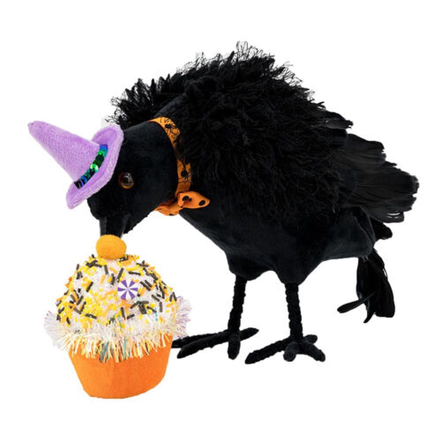 December Diamonds Trick Or Treat - 11" Black Crow With Cupcake.