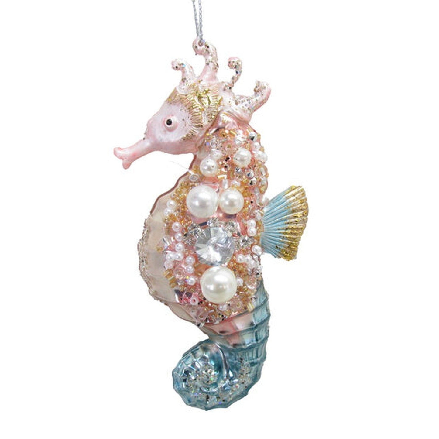 December Diamonds Glass Ornament - Jeweled Pastel Seahorse, 5"