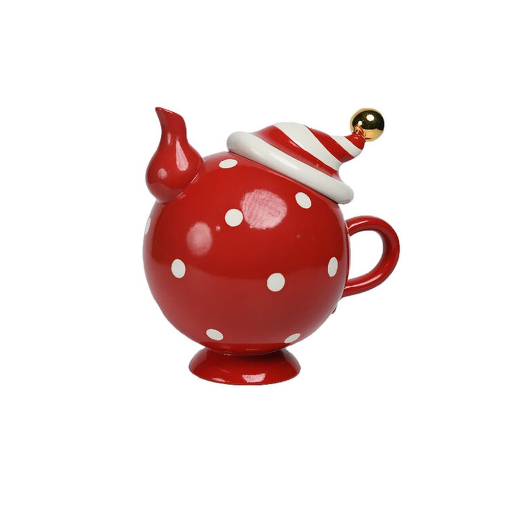 Christmas Carousel Collection Red and White Teapot Figurine