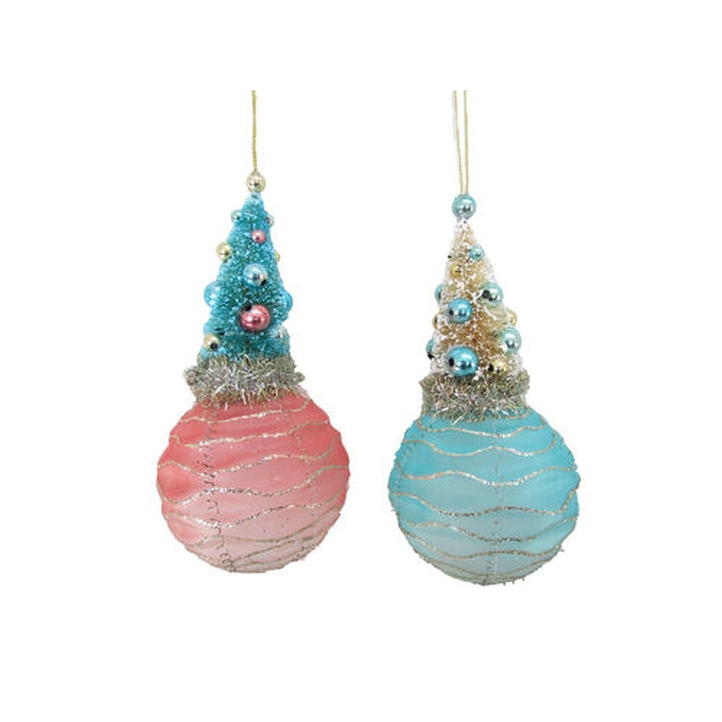 December Diamonds Set of 2 Christmas Tree Swirl Ball Glass Ornaments