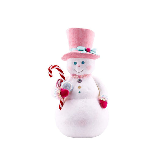 December Diamonds Snowman with Pink Hat and Candy Cane Figurine