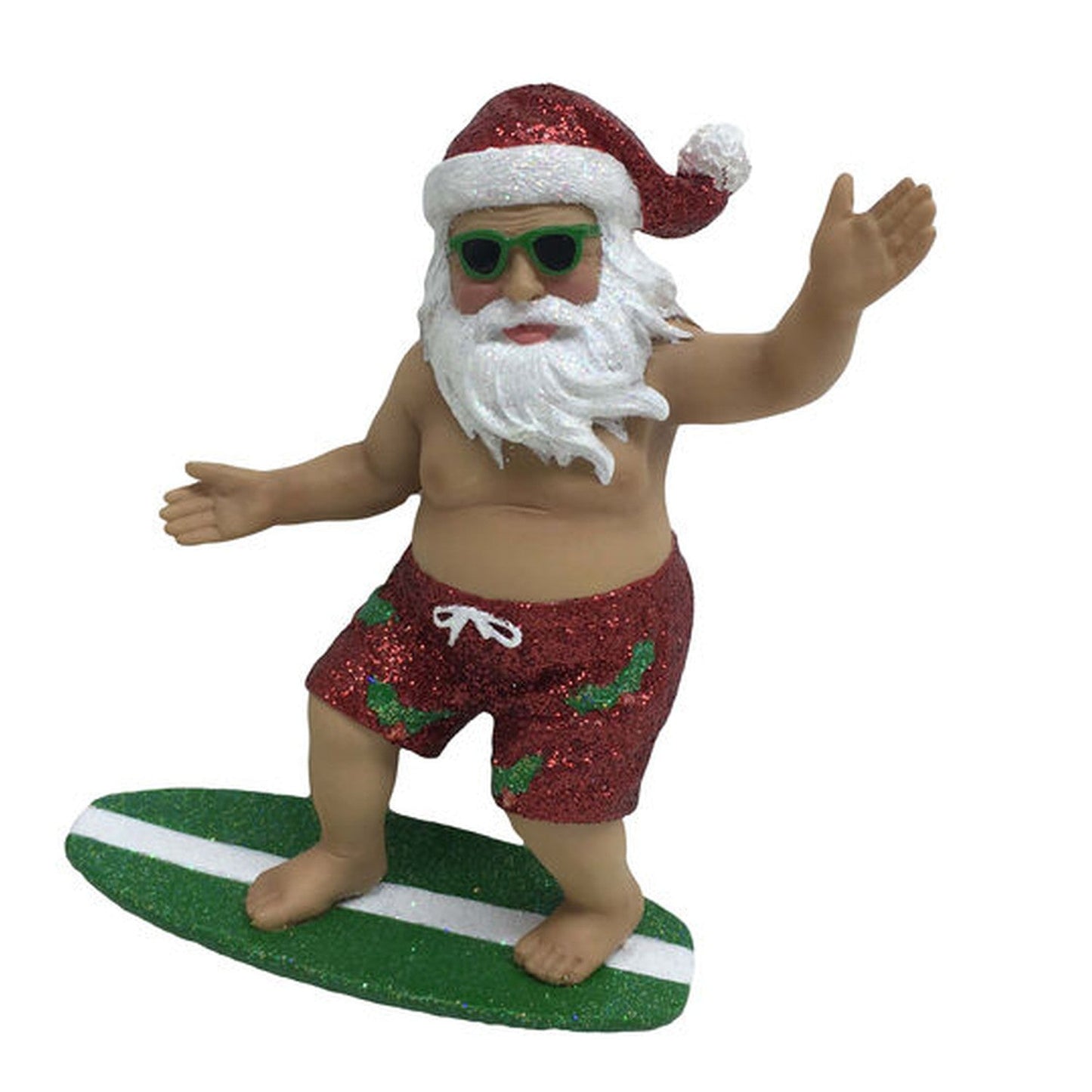 Diamonds Of The Sea -Surfing Santa Wearing Swim Trunks Ornament