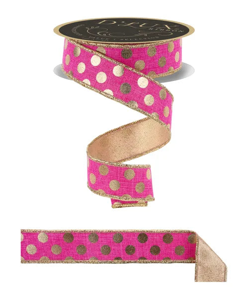 1.5"X10YD MET POLKA DOT/FUSED MET BACK FUCHSIA/GOLD