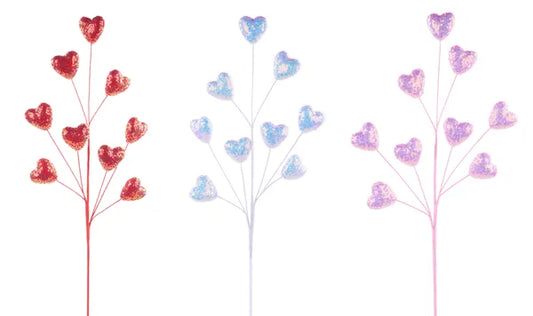 29.75"L IRIDESCENT SEQUIN HEART SPRAY 3 ASST RED, PINK, WHITE