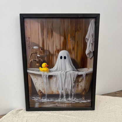 12x16 GHOST WITH RUBBER DUCK BATHROOM - BOXWOOD FRAME