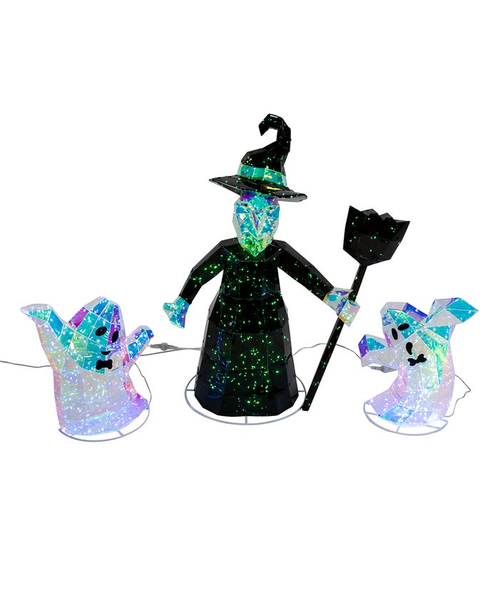 Iridescent LED Witch & Two Ghosts - 3-Piece Set