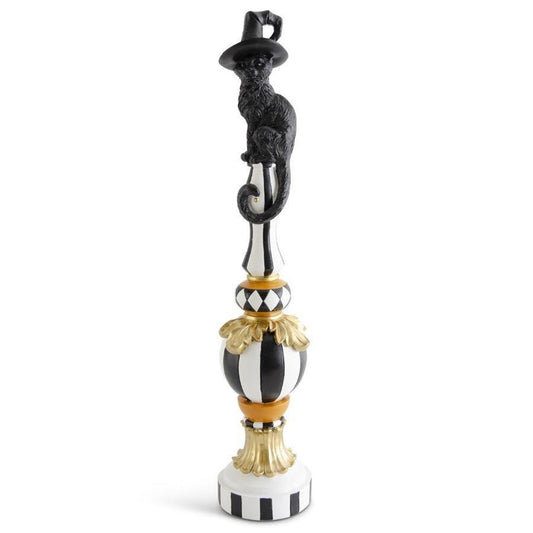 Black White Halloween Finial with Cat Decor