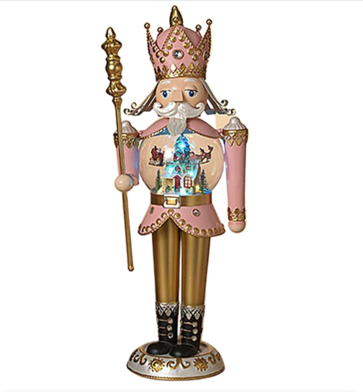 24” Pink Nutcracker With Rotating Christmas Scene