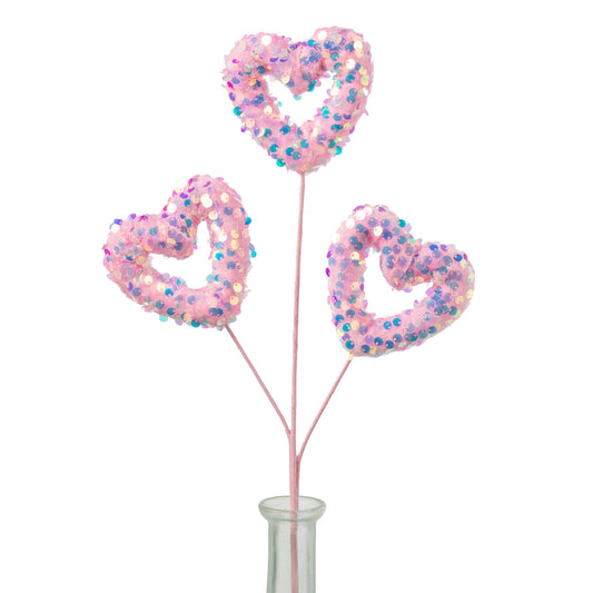 Cupids Valentine - 15" Sequined Hearts Spray: Iridescent Pink