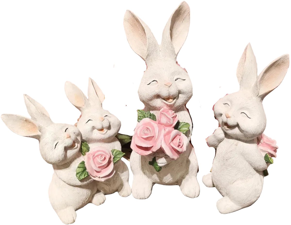 RESIN BUNNY WITH ROSES - SET OF 3