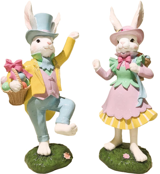 14.5" MR & MRS RESIN BUNNY - SET OF 2