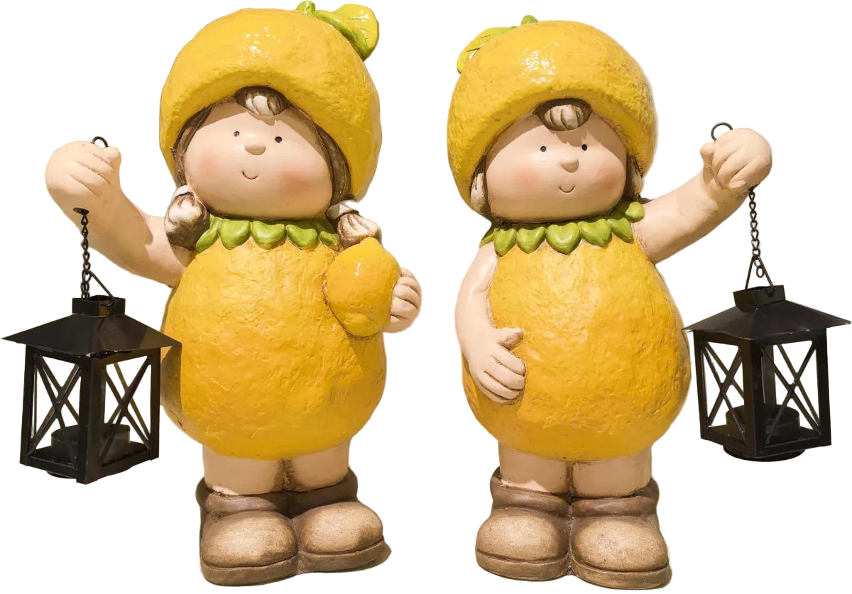 15" LEMON KID HOLDING LANTERN - SET OF 2