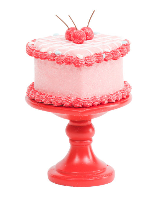 Valentine's Day - 6" Resin Heart Cake On Pedestal