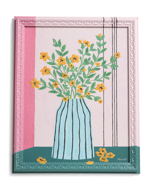 16x20 Flowers In Blue Stripe Pot Wall Art