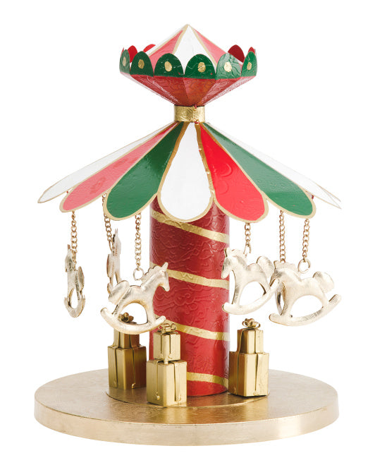 Christmas Carousel Collection - 14.5" Spinning Carousel With Horses