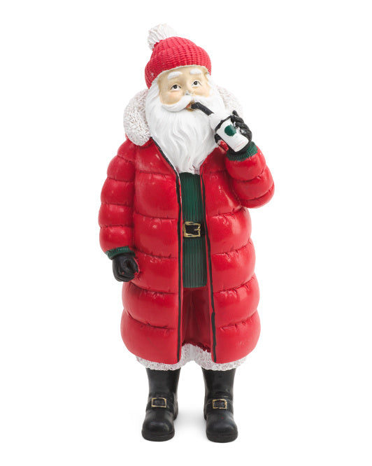 Christmas Carousel Collection - 12" Resin Santa Drinking Coffee