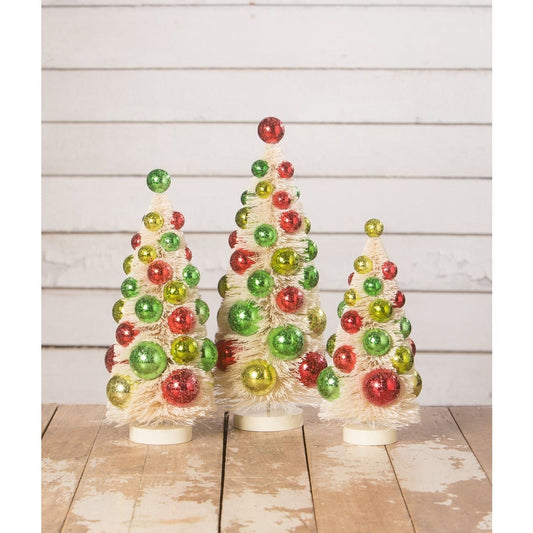 Bethany Lowe Retro Christmas Polka Dot Bottle Brush Trees, Set Of 3