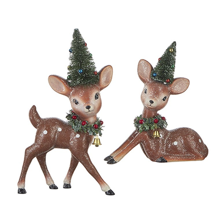 Raz 2022 No Place Like Home 12" Vintage Deer w/ Bottle Brush Trees, , 2 Set