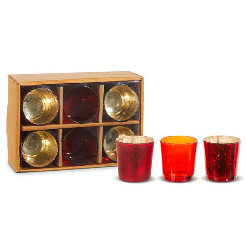 Raz Imports 2023 Classic Carols 2.25" Box of 6 Red Glass Votive Candle Holders