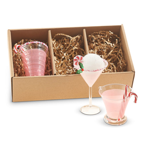 Raz Imports 2023 Jingle & Cocoa 5.25" Box of 3 Peppermint Cocktail Ornaments