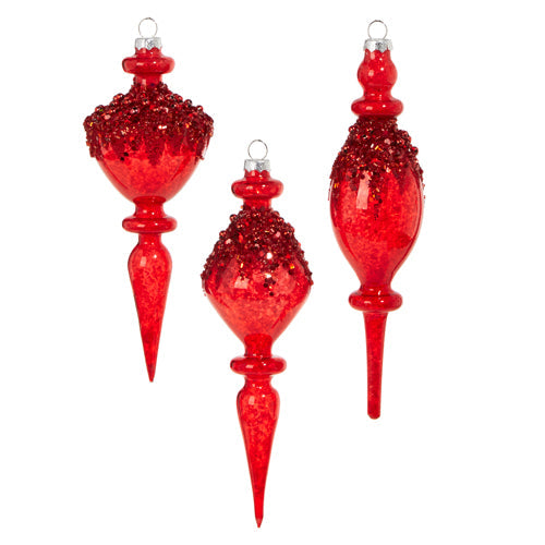 Raz Imports 2023 Holiday Cheers 8.5" Red Beaded Finial Ornament, Asst of 3