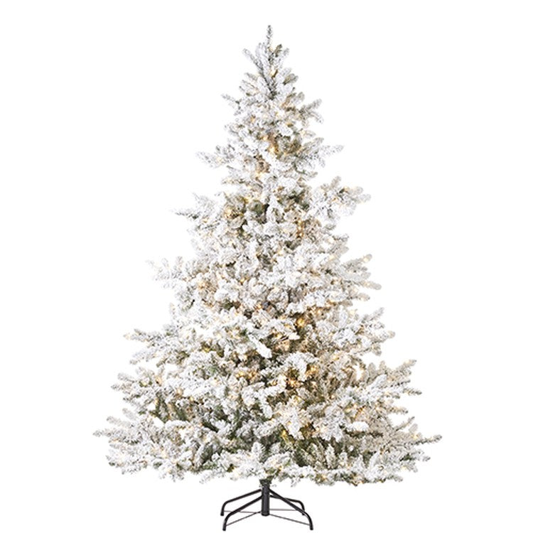 Raz Imports 2022 Greenery 7.5' Snake Light Flocked Aurora Spruce Tree