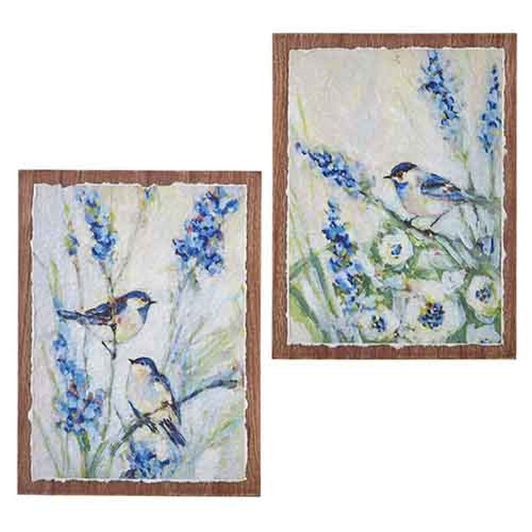 Raz Boxwood 15.75" Chickadees On Lavender Textured Paper Wall Art, Asst of 2