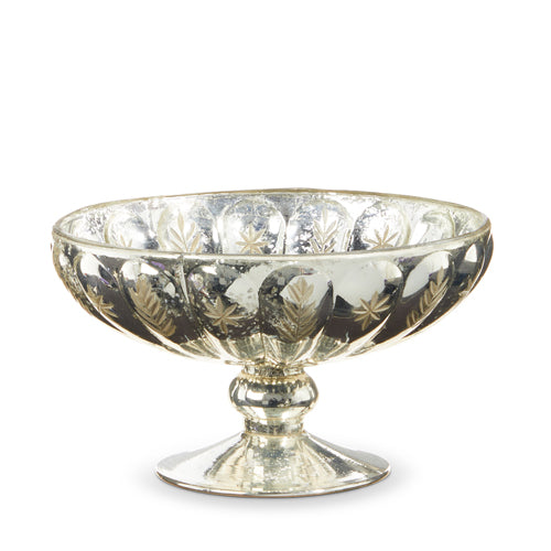 Raz Imports 2023 Bon Noel Etched Mercury Glass Footed Compote