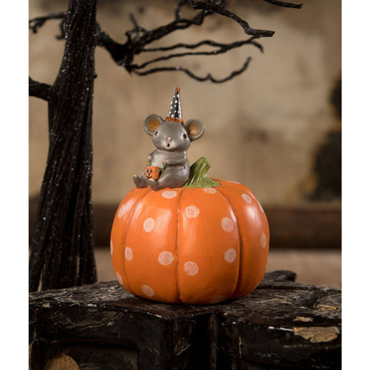 Bethany Lowe Halloween Mouse On Pumpkin Figurine