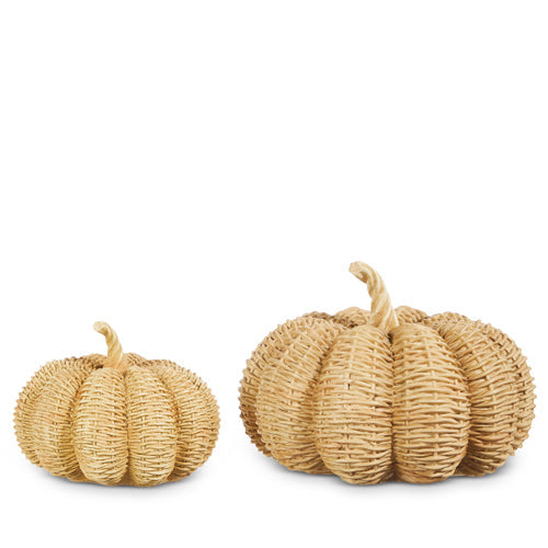 Raz Imports 2023 Holiday House 12" Basketweave Pumpkins, Set of 2