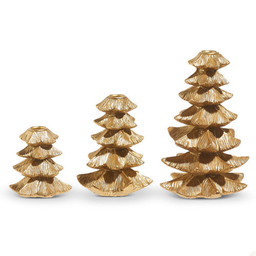 Raz Imports 2023 Bon Noel 8.5" Gold Tree Candle Sticks, Set of 3