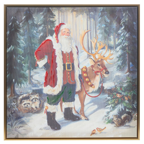 Raz Imports 2023 Sleigh Bells 23.5" Santa And Reindeer Textured Framed Wall Art