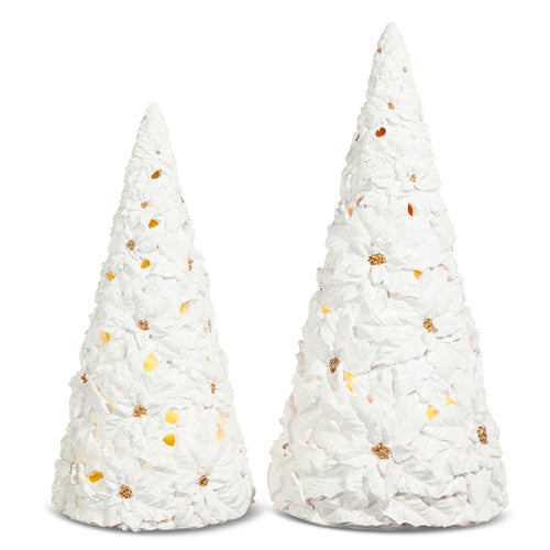 Raz 2023 Celebrate The Season 17" White Lighted Poinsettia Trees, Set of 2