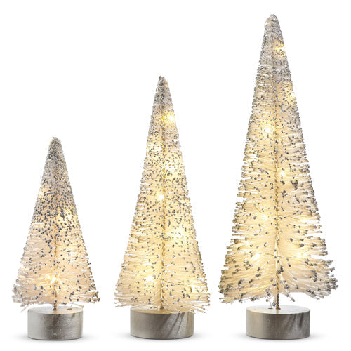 Raz Imports 2023 Winter Frost 15" Lighted White Bottle Brush Trees, Set of 3