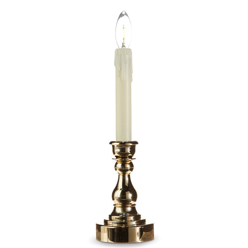 Raz 2023 Classic Carols 13.75" Gold Candlestick With Battery Operated Candle