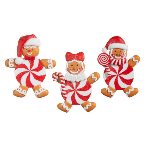 Raz 2023 Jingle & Cocoa 4.5" Peppermint Gingerbread Man Ornament, Asst of 3