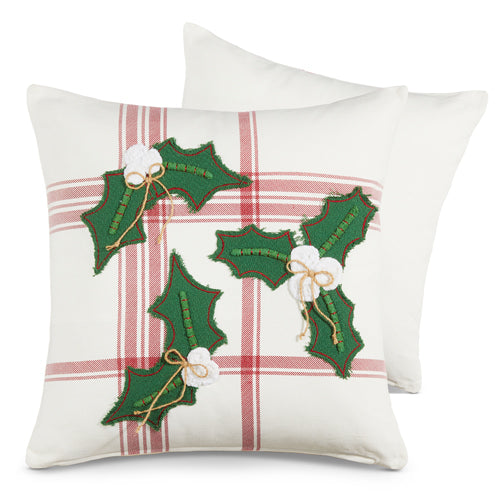 Raz Imports 2023 Heartfelt Holiday 18" Red Plaid Holly Pillow