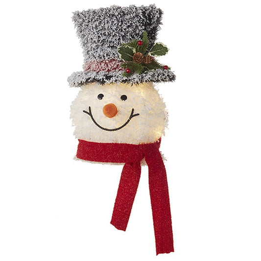 Raz 2022 Countryside Christmas 18.75" Flocked Tinsel Lighted Snowman Head