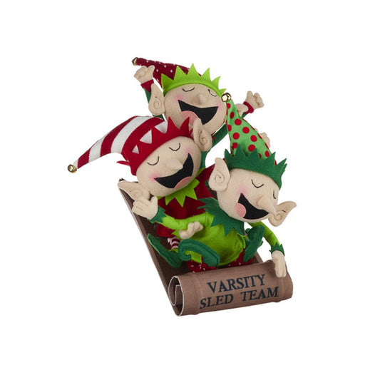 Raz Imports 2021 Oh What Fun 16-inch Elf Varsity Sled Team Figurine